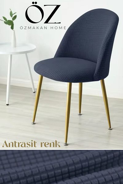 ÖZMAKAN Ανθρακί Χρώμα Οβάλ Καρέκλα - Lycra, Ελαστική και Πλένεται 1 Τεμάχιο