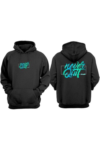 THEWERT Hanorac Never Quit, unisex, cu imprimeu regular, negru