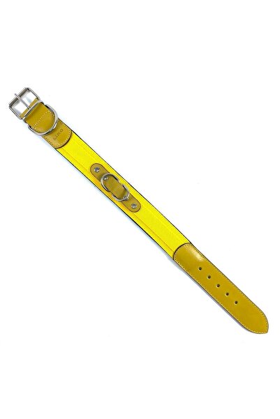 Lino Double Layer Leather Neck Collar - Nickel Plated, Adjustable Yellow Accessory - Ln05