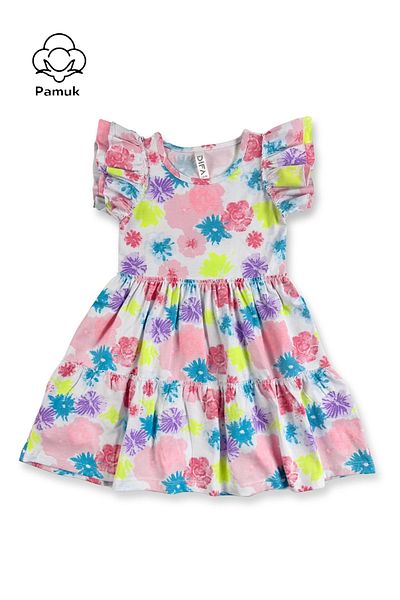 difa kids Fata - Rochie de vara confortabila cu volane cu imprimeu floral pudrat