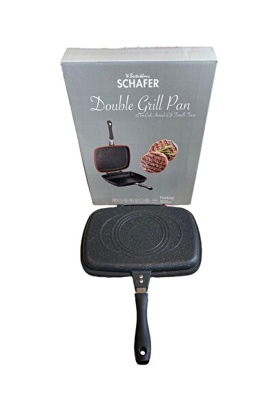 Schafer Granit Kare Double Grill Pan 32 Cm - Siyah Çift Taraflı Kullanılabilen Ayrılabilen Ikiz Tava