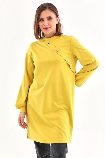Nassah Yellow Asymmetrical Tunic - Button Accessory