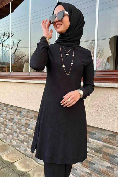 Rabia Şamlı Μαύρο Πλεκτό Basic Τουνίκ