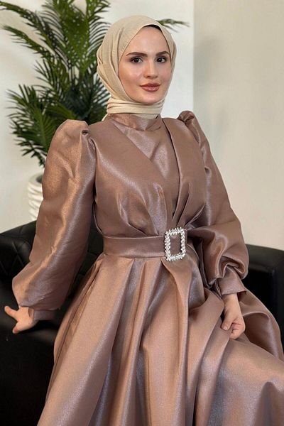 MERVEN AKYÜZ Βραδινό φόρεμα Cleopatra Taffeta Earth