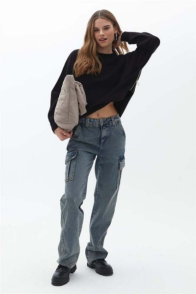 Fashion Friends Pulover negru cu fermoar lateral