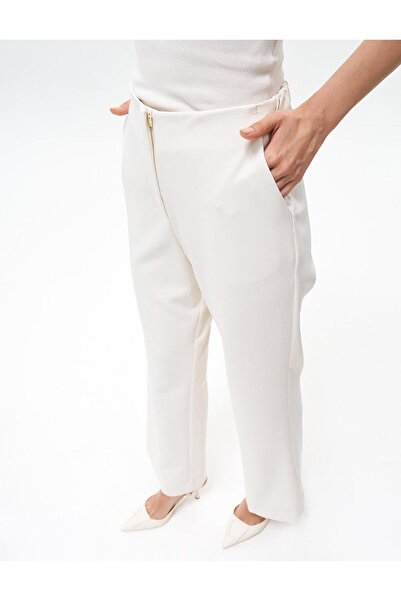 Kayra Beli Lastikli Basic Pantolon Ekru