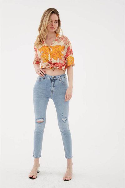 Fashion Friends Pantaloni din denim cu detaliu rupt A.albastru