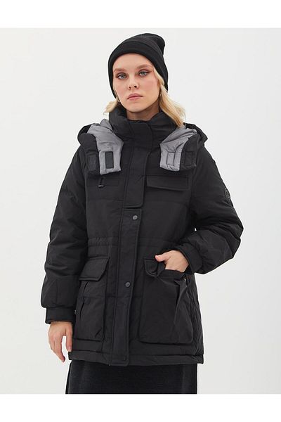 Kayra Pocket Detail Stand Collar Goose Feather Coat Black