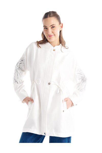 Kayra Ecru Colored Embroidered Adjustable Sleeve Jacket