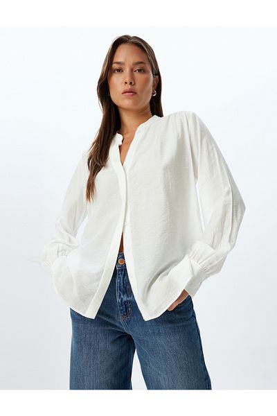 Koton Long Sleeve Collarless Shirt - Buttoned