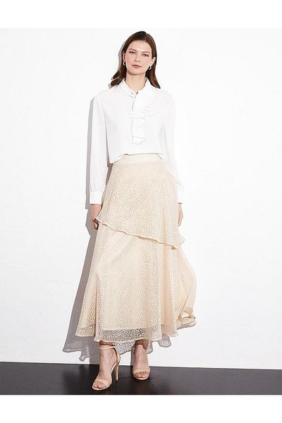 Kayra Embroidered Tunic with Flywheel Detail on Collar Ecru