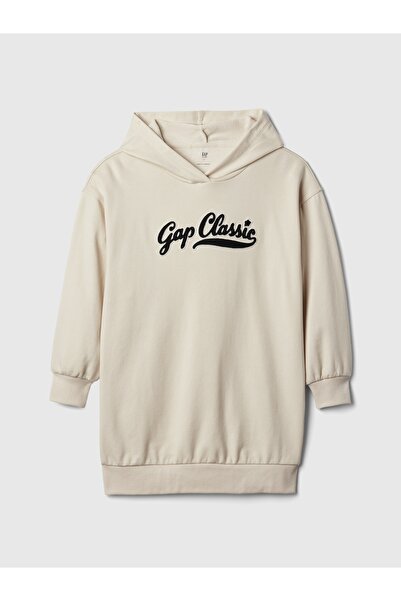 GAP Kız Çocuk Bej Vintage Soft Gap Logo Sweatshirt Elbise