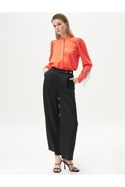 Kayra Coral Satin Blouse - Dangle Ankles Detail