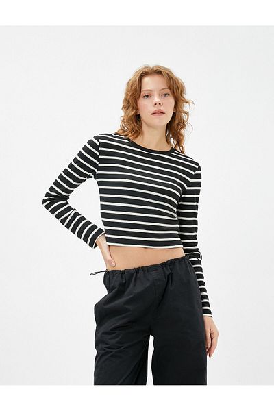 Koton Long Sleeve T-Shirt Crop Crew Neck Basic