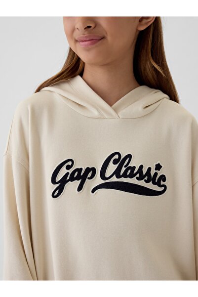 GAP Kız Çocuk Bej Vintage Soft Gap Logo Sweatshirt Elbise