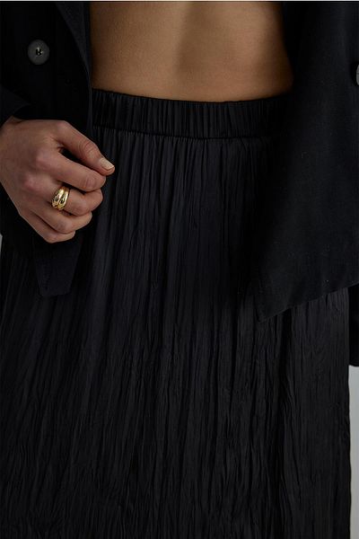 Suud Collection Black Wrinkled Pleated Maxi Skirt