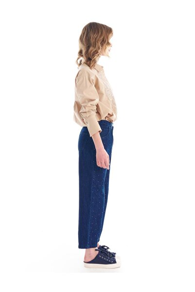 Kayra Navy Blue Jewelled Elastic Waist Trousers