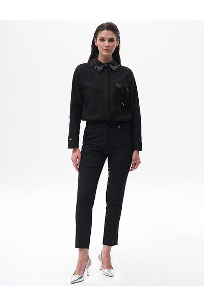 Kayra Black Carrot Cut Basic Trousers