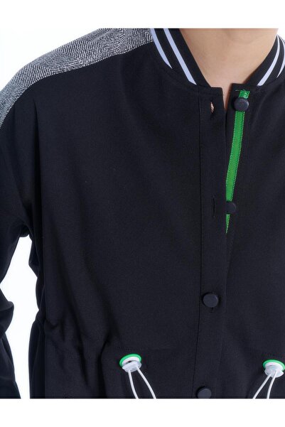 Kayra Ribana Detaylı Çıt Çıtlı Tunik Siyah