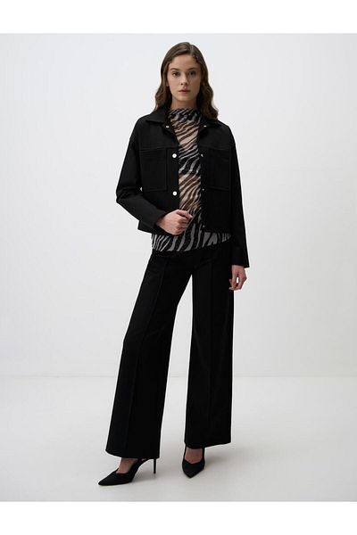 Jimmy Key Black Snap Detailed Straight Cut Knitted Jacket