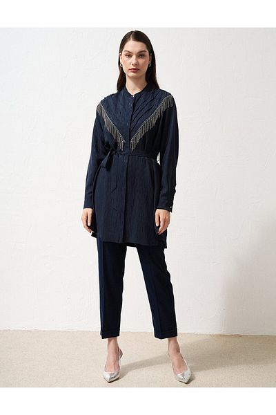 KYR Dark Navy Blue Grass Elastic Waist Trousers