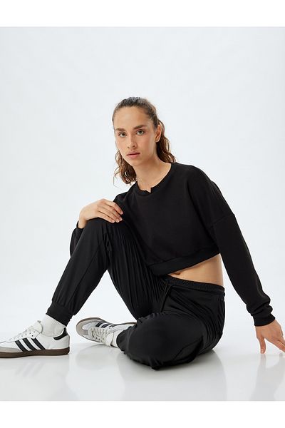 Koton Tepláky Jogger s vysokým pasem a krajkou - Loose Fit Interlock s detailem kapes