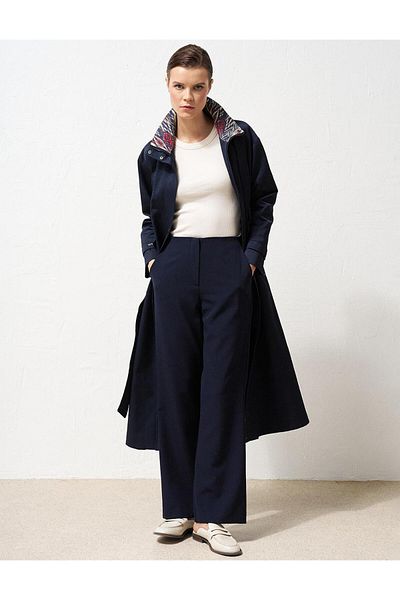 Kayra Navy Blue Basic Elastic Waist Trousers