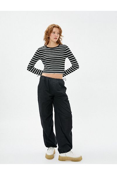 Koton Long Sleeve T-Shirt Crop Crew Neck Basic