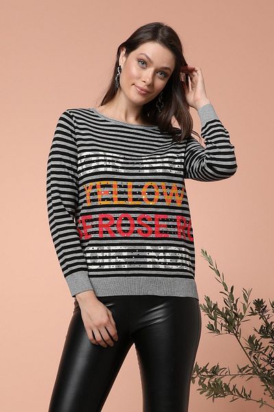 Two Mail Gray-Melange Striped Blouse