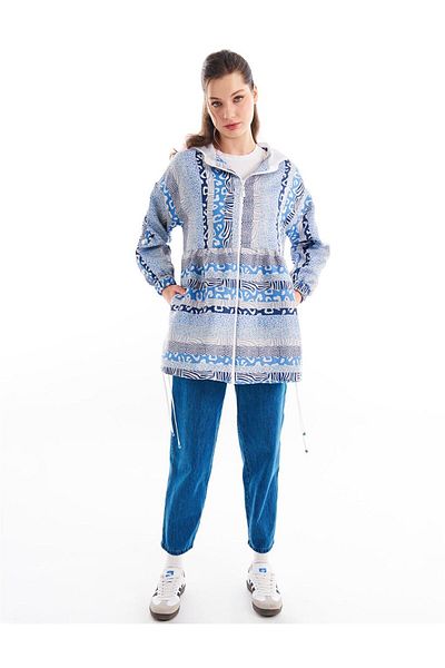 Kayra Abstract Patterned Jacket Indigo