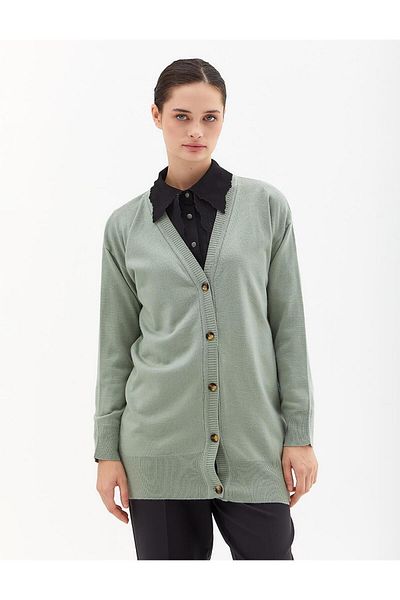 Kayra Βασικό Πλεκτό Ζακέτα Moss Green