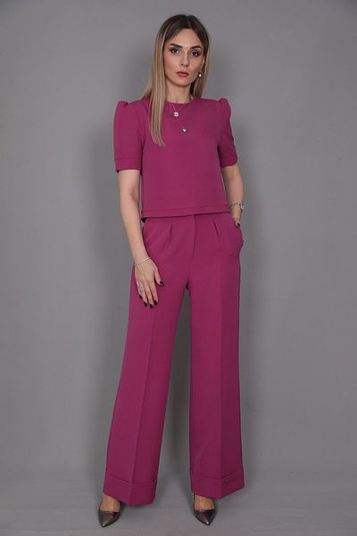 ÖNDER ÖZSOY Set bluză și pantaloni cu mânecă scurtă cu talie înaltă și picior dublu - fucsia