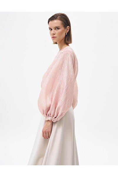 Kayra Powder Colored Flower Patterned Balloon Sleeve Blouse