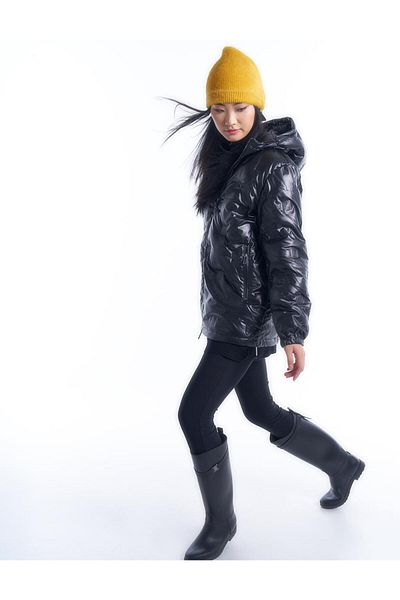 Kayra Monogram Goose Feather Padded Coat Black