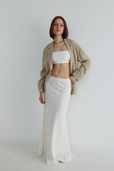 Suud Collection White Merve Linen Maxi Skirt