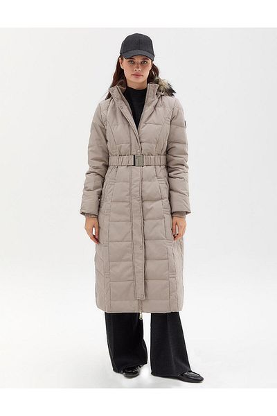 Kayra Goose Feather Filled Belted Coat Navy Blue