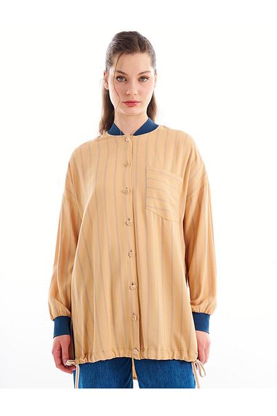 KYR Beige Tunic - College Collar, Back with Bird Eye Detail