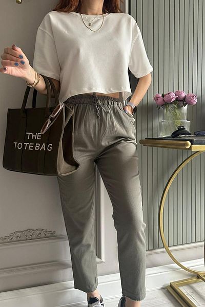 Fashion Friends Khaki Gabardine Linen Trousers
