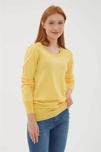 Fashion Friends Pulover cu decolteu în U de culoare muștar
