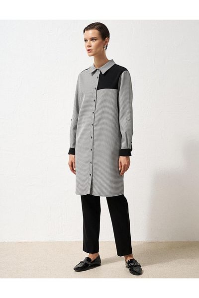 Kayra Black Long Tunic - Gingham Patterned