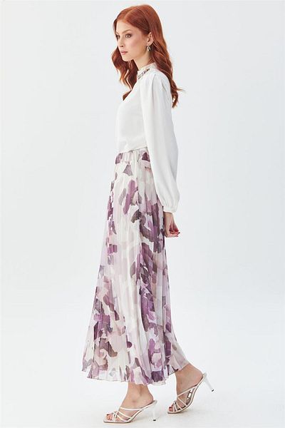 Levidor Mix Patterned Pleated Lilac Skirt