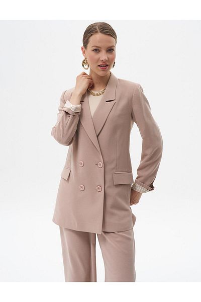 Kayra Μπεζ Crepe Blazer Jacket - Με τσέπη με καπάκι