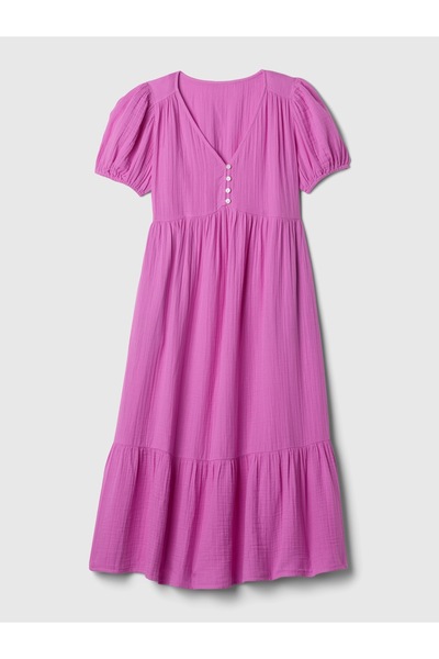 GAP Kadın Pembe Crinkle Gauze Midi Elbise