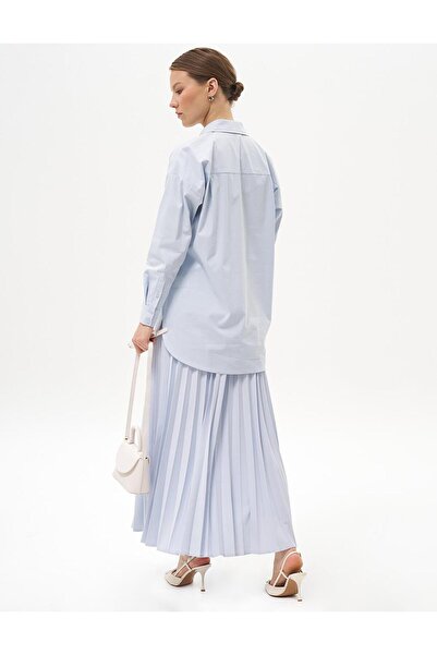 Kayra Gömlek Yaka Basic Poplin Tunik Buz Mavisi