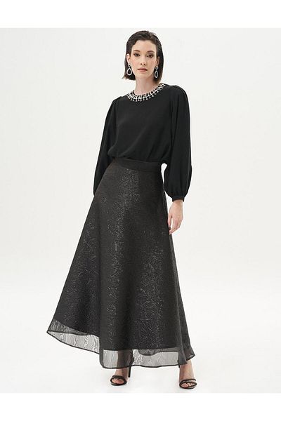 Kayra Fusta evazată Jacquard neagră