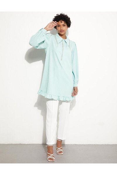 Kayra Διακοσμημένο με πέτρα Seersucker Tunic Nile Green