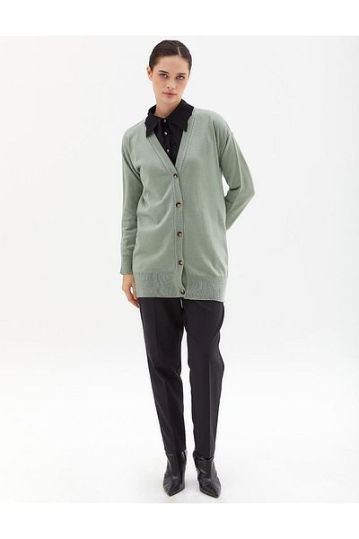 Kayra Βασικό Πλεκτό Ζακέτα Moss Green