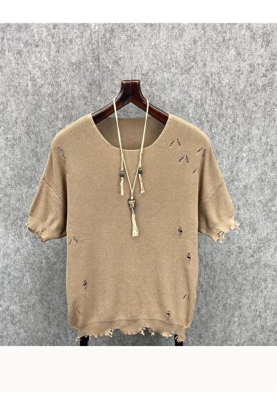 FıttingRoom Laser Cut Oversize Earth Knitwear T-Shirt