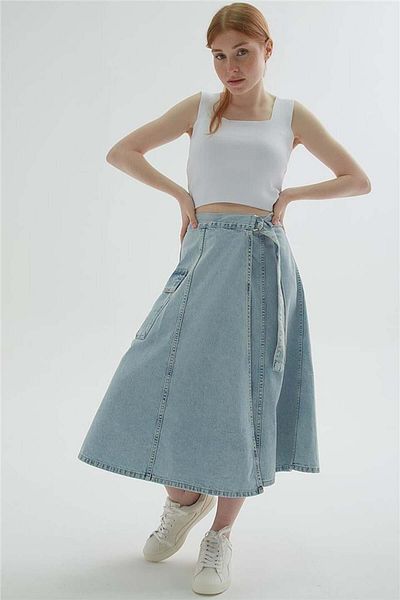 Fashion Friends Fusta de blugi Wrap cu buzunar cargo albastru