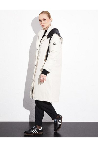 Kayra Cream Colored Removable Hooded Coat